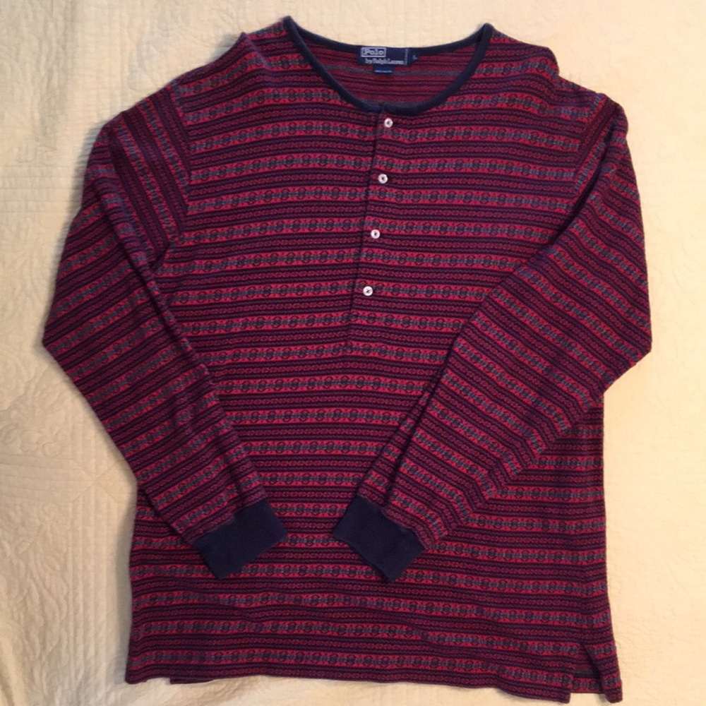 Ralph Lauren Polo Mens Long Sleeved Shirt, size large, red, blue, gray patterned
